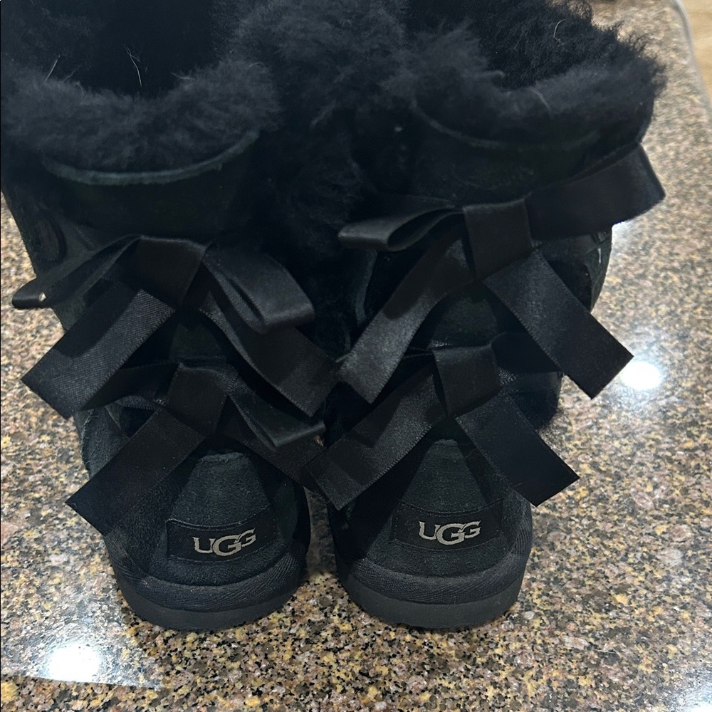 UGG Black Boots with Satin Bows